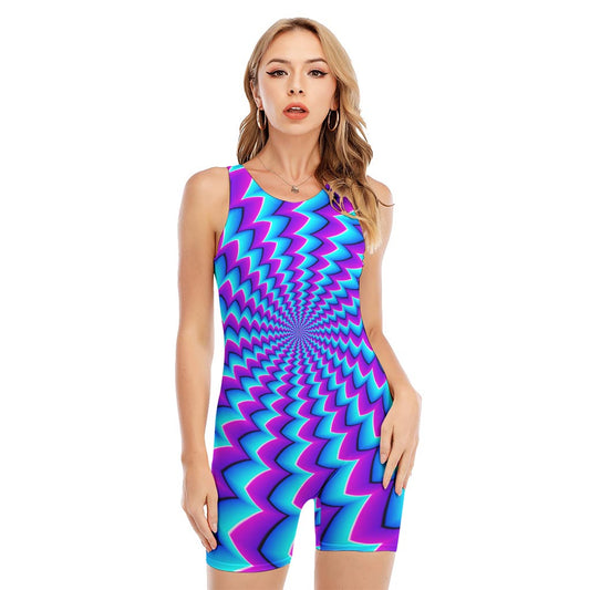 Blue Dizzy Moving Optical Illusion Sleeveless One Piece Swimsuit