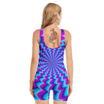 Blue Dizzy Moving Optical Illusion Sleeveless One Piece Swimsuit