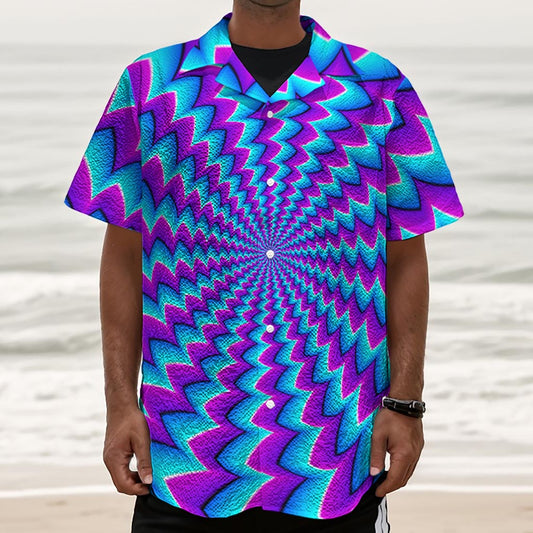 Blue Dizzy Moving Optical Illusion Textured Short Sleeve Shirt