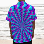 Blue Dizzy Moving Optical Illusion Textured Short Sleeve Shirt