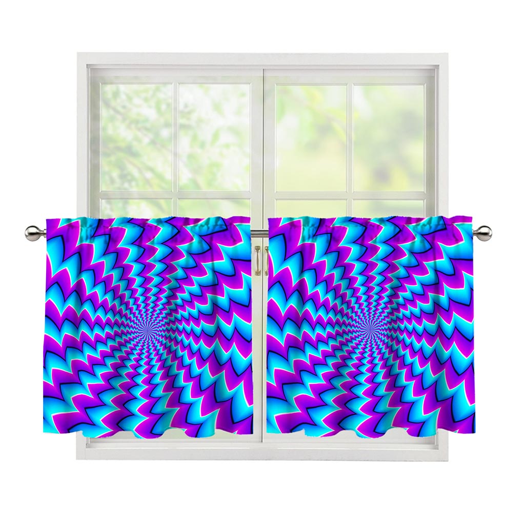 Blue Dizzy Moving Optical Illusion Tier Curtains