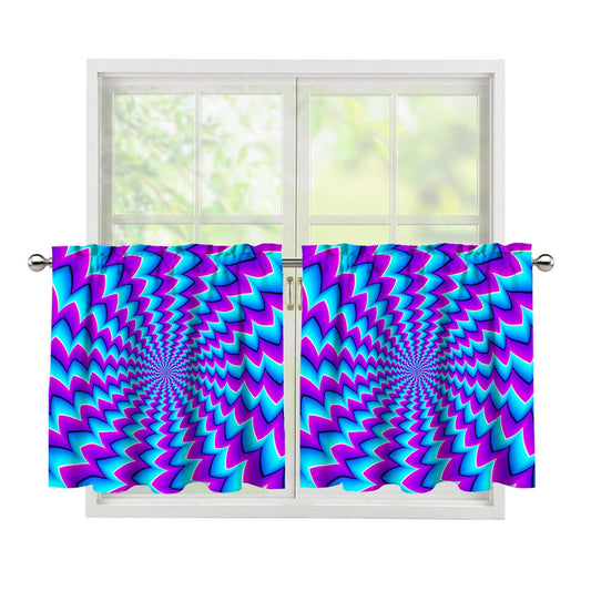 Blue Dizzy Moving Optical Illusion Tier Curtains