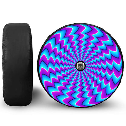 Blue Dizzy Moving Optical Illusion Tire Cover With Camera Hole
