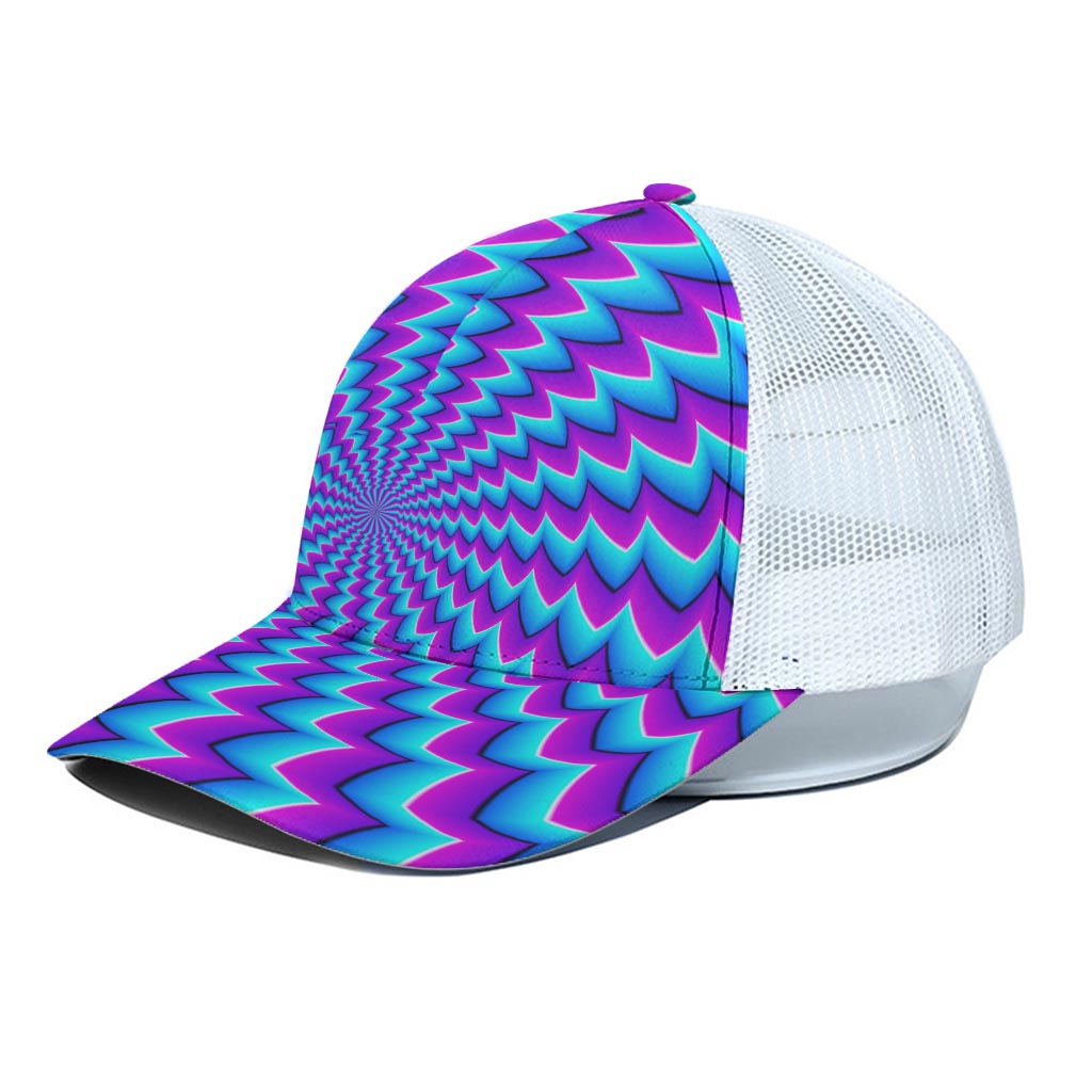 Blue Dizzy Moving Optical Illusion White Mesh Trucker Cap