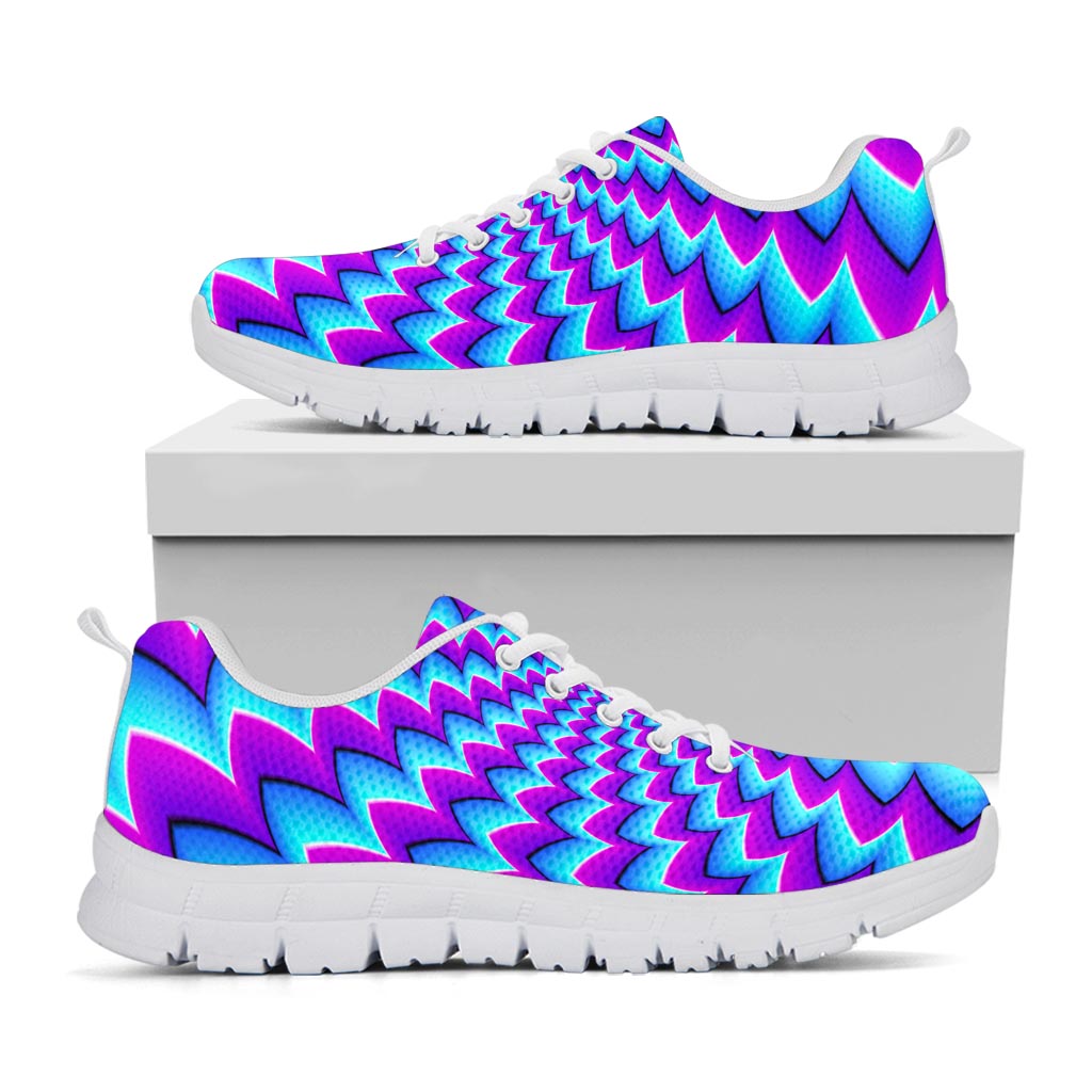 Blue Dizzy Moving Optical Illusion White Running Shoes