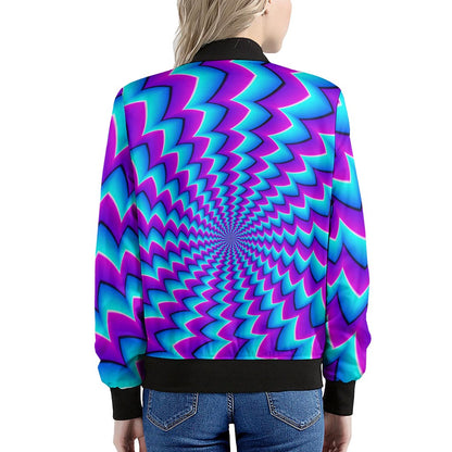 Blue Dizzy Moving Optical Illusion Women's Bomber Jacket