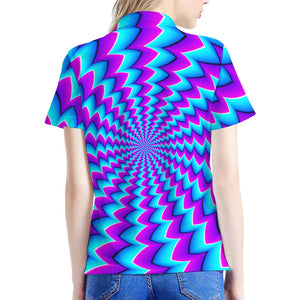 Blue Dizzy Moving Optical Illusion Women's Polo Shirt