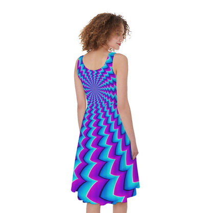 Blue Dizzy Moving Optical Illusion Women's Sleeveless Dress