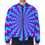 Blue Dizzy Moving Optical Illusion Zip Sleeve Bomber Jacket