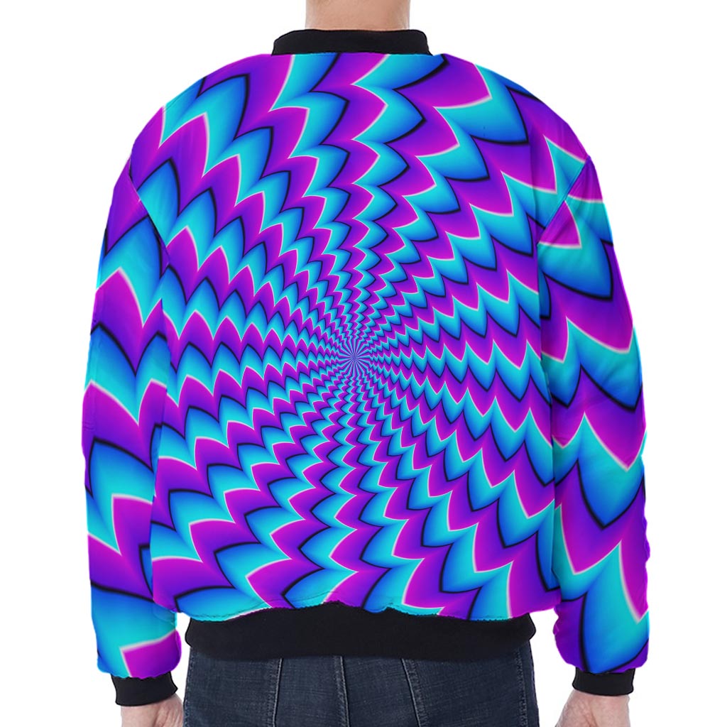 Blue Dizzy Moving Optical Illusion Zip Sleeve Bomber Jacket