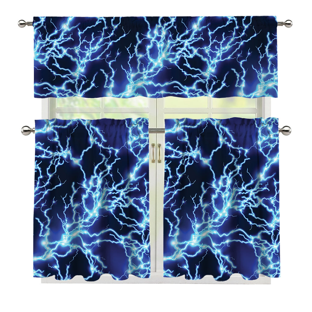 Blue Electric Lightning Print 3 Piece Kitchen Curtains
