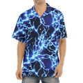 Blue Electric Lightning Print Aloha Shirt