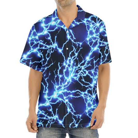 Blue Electric Lightning Print Aloha Shirt