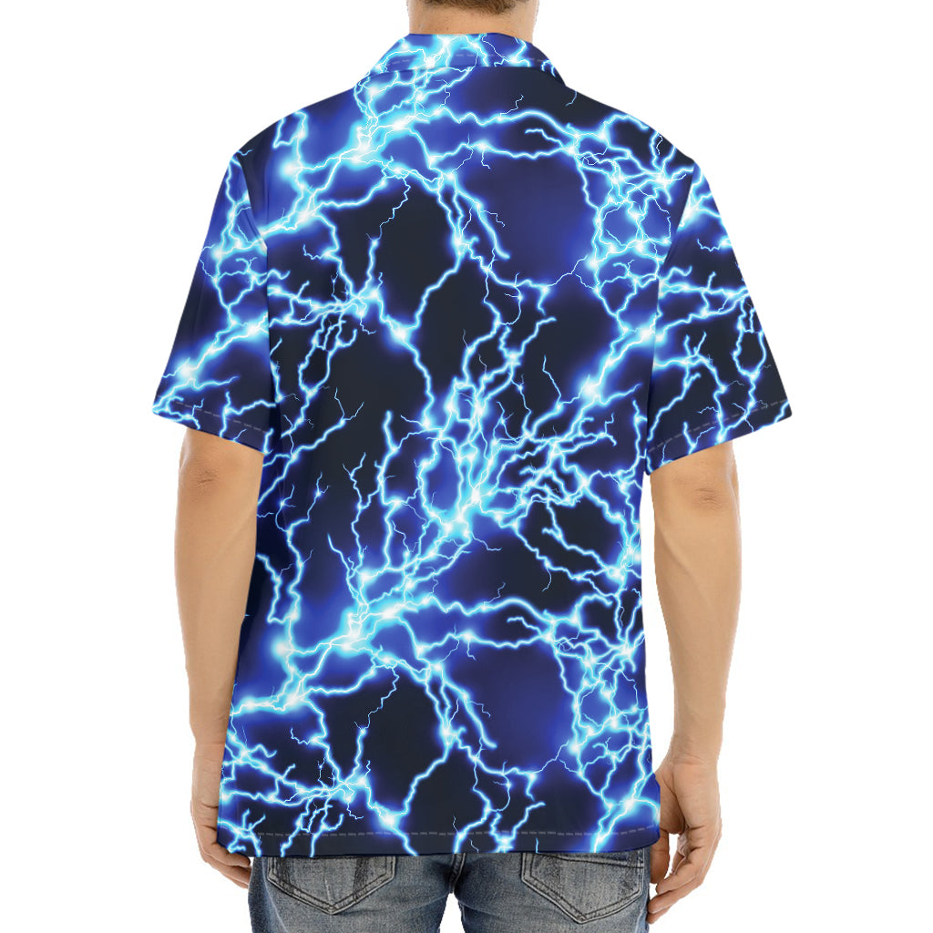 Blue Electric Lightning Print Aloha Shirt