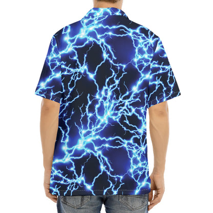 Blue Electric Lightning Print Aloha Shirt