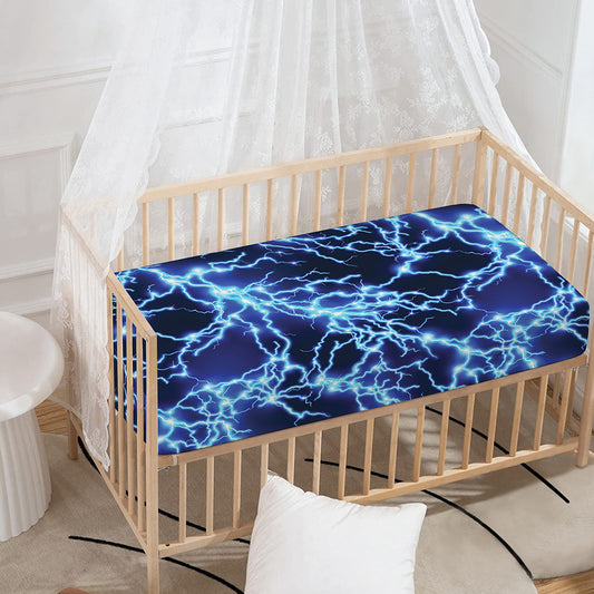 Blue Electric Lightning Print Baby Crib Sheet
