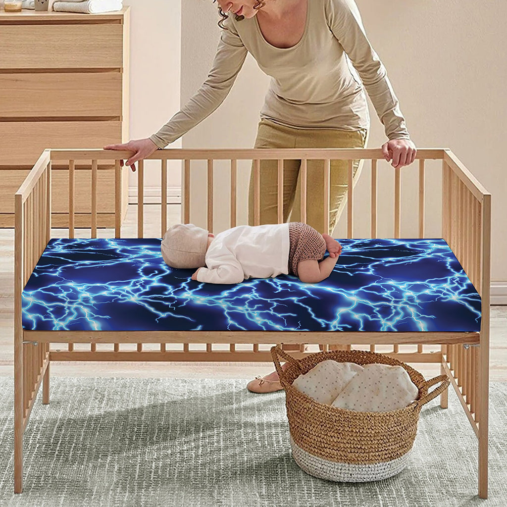 Blue Electric Lightning Print Baby Crib Sheet