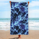 Blue Electric Lightning Print Beach Towel
