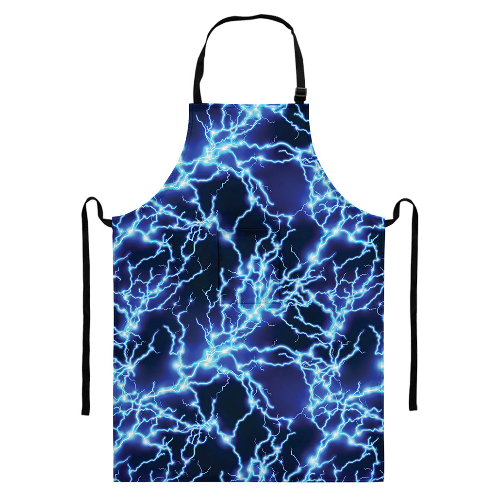 Blue Electric Lightning Print Bib Apron With Pocket