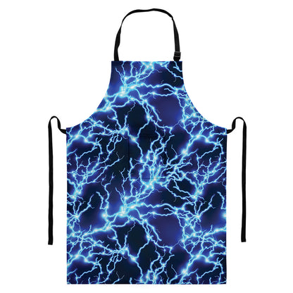 Blue Electric Lightning Print Bib Apron With Pocket