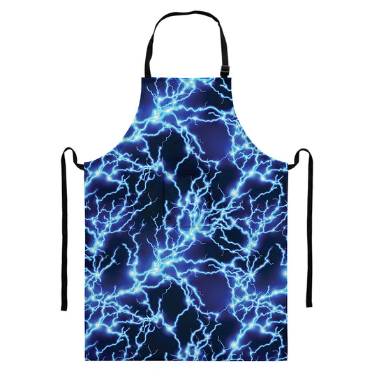 Blue Electric Lightning Print Bib Apron With Pocket