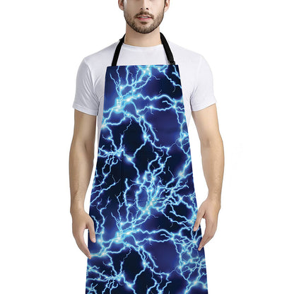 Blue Electric Lightning Print Bib Apron With Pocket