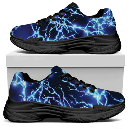 Blue Electric Lightning Print Black Chunky Shoes