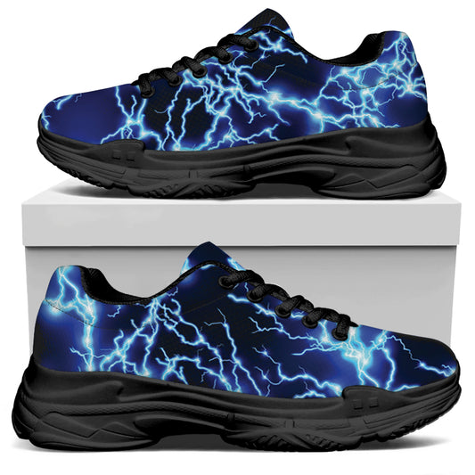 Blue Electric Lightning Print Black Chunky Shoes