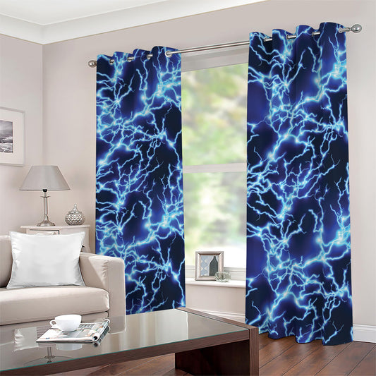 Blue Electric Lightning Print Blackout Grommet Curtains