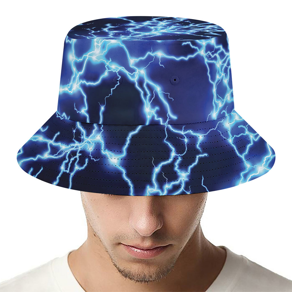 Blue Electric Lightning Print Bucket Hat