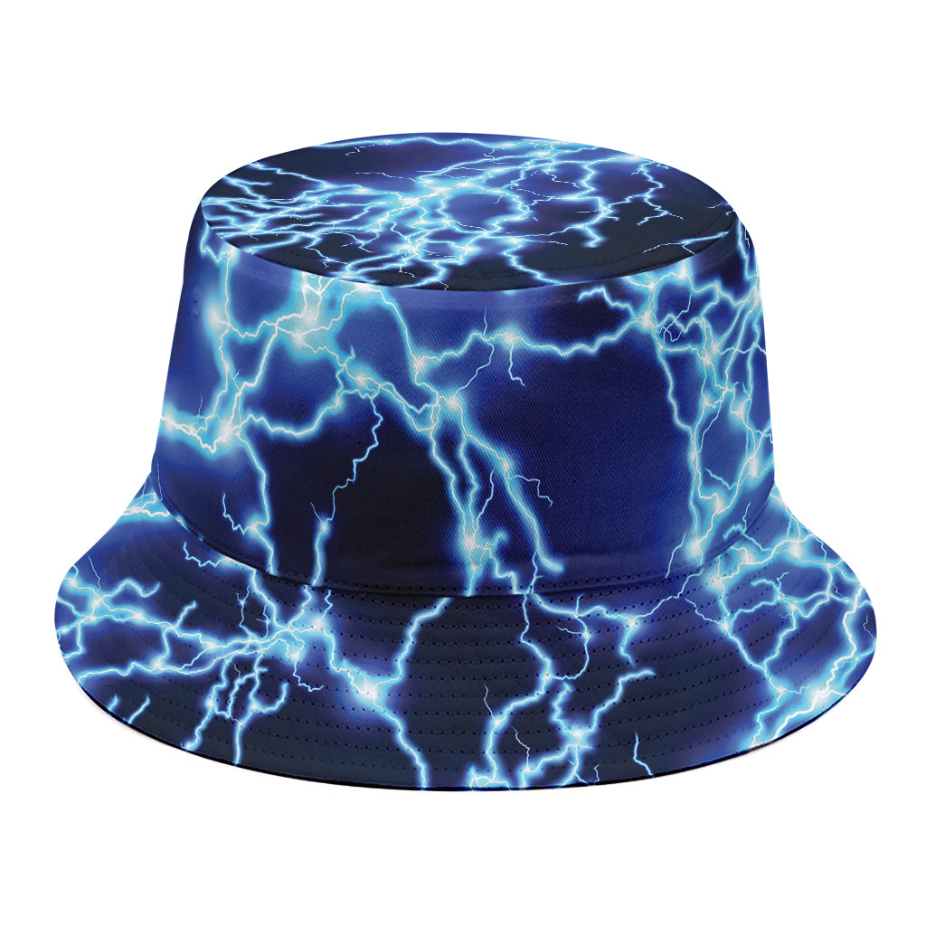 Blue Electric Lightning Print Bucket Hat