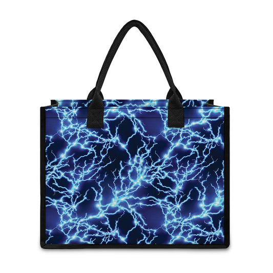 Blue Electric Lightning Print Canvas Tote Bag
