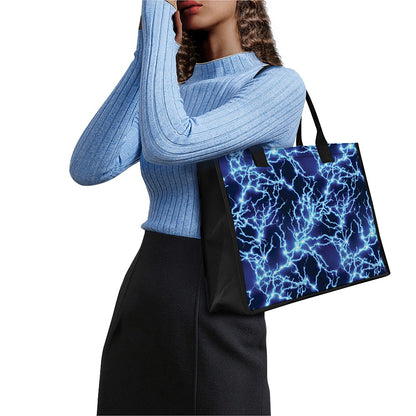Blue Electric Lightning Print Canvas Tote Bag