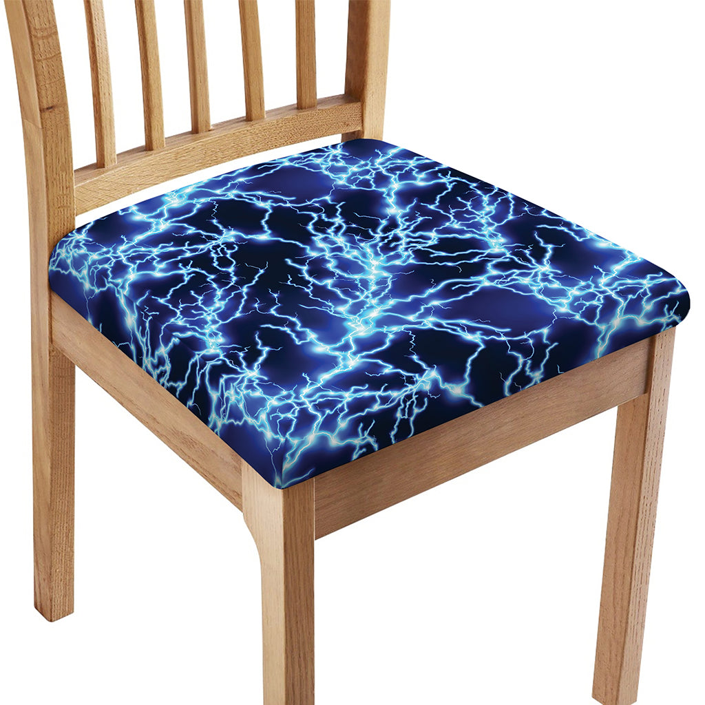 Blue Electric Lightning Print Chair Cushion Cover