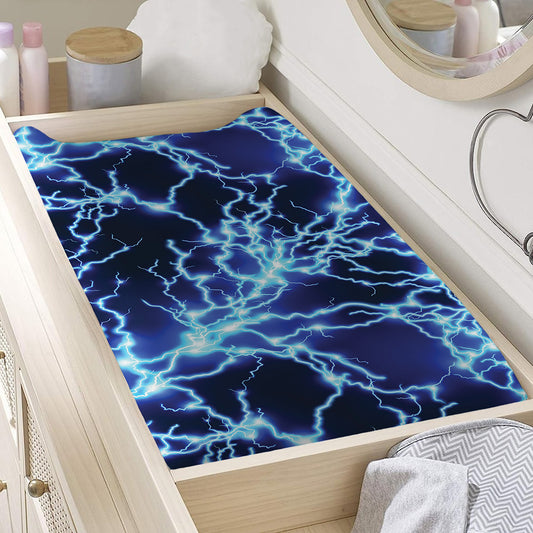 Blue Electric Lightning Print Changing Pad Cover