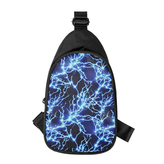 Blue Electric Lightning Print Chest Bag