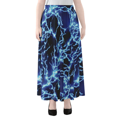 Blue Electric Lightning Print Chiffon Maxi Skirt