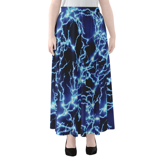 Blue Electric Lightning Print Chiffon Maxi Skirt