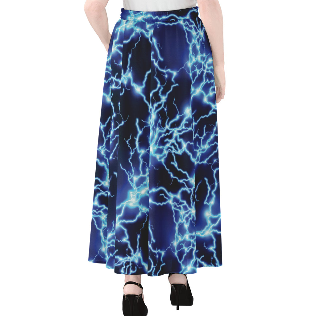 Blue Electric Lightning Print Chiffon Maxi Skirt