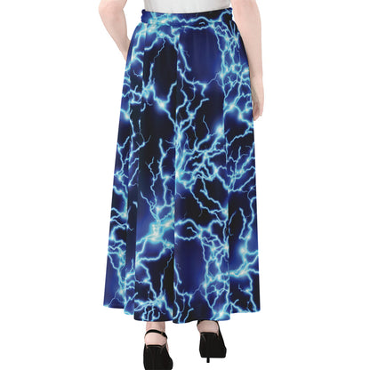 Blue Electric Lightning Print Chiffon Maxi Skirt