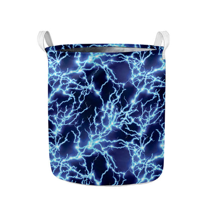 Blue Electric Lightning Print Collapsible Laundry Basket