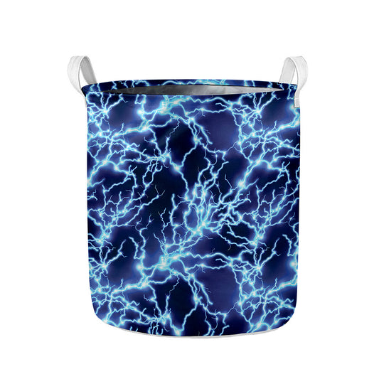 Blue Electric Lightning Print Collapsible Laundry Basket