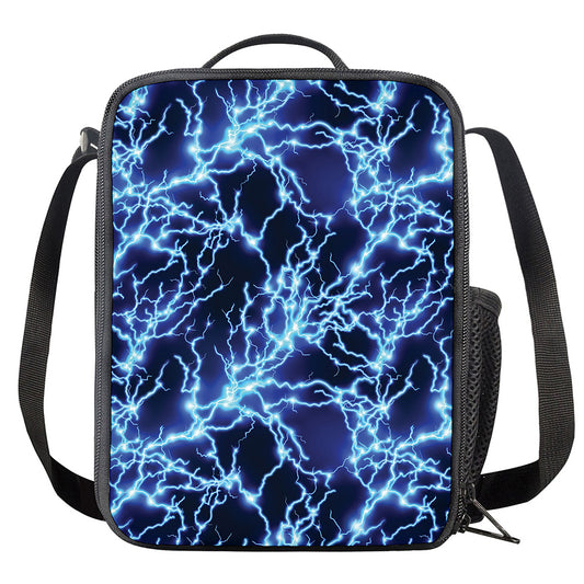 Blue Electric Lightning Print Crossbody Lunch Bag