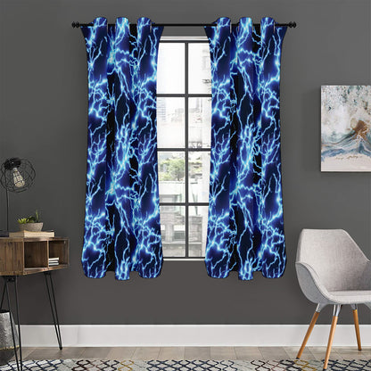 Blue Electric Lightning Print Curtain