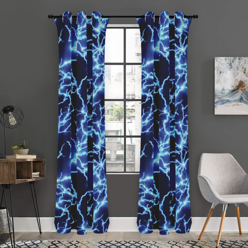 Blue Electric Lightning Print Curtain