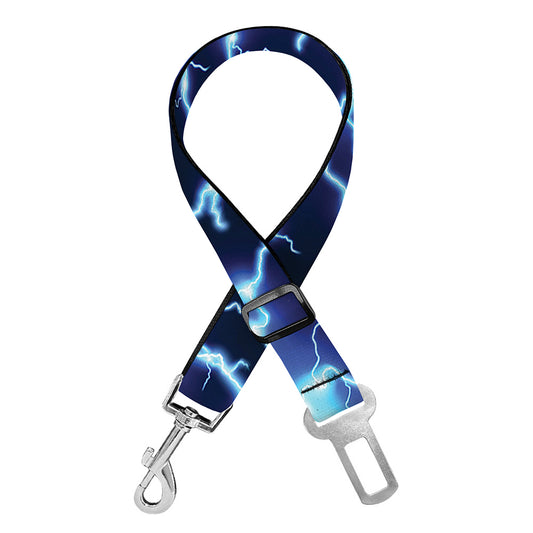 Blue Electric Lightning Print Dog Seat Belt