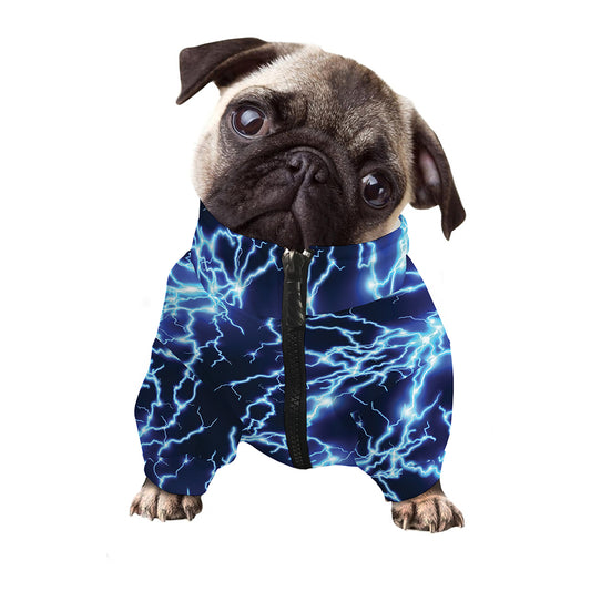 Blue Electric Lightning Print Dog Zip Up Jacket