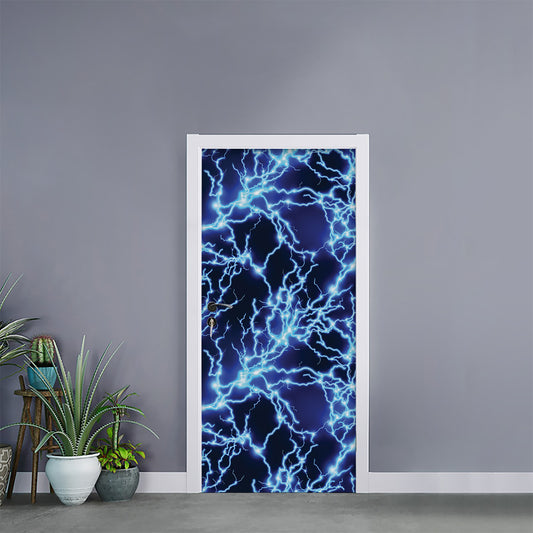 Blue Electric Lightning Print Door Sticker