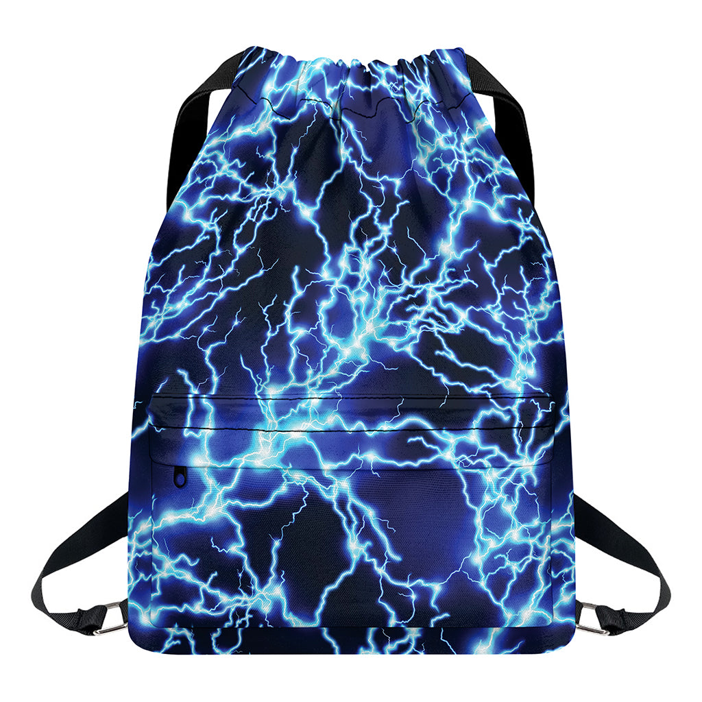 Blue Electric Lightning Print Drawstring Backpack