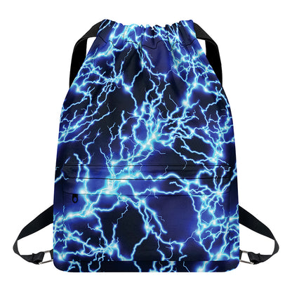 Blue Electric Lightning Print Drawstring Backpack